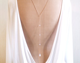 April - Bridal Back Drop Necklace, Back Necklace, Back Chain, Backdrop Necklace, Bridal Accessories, Choose Crystal Colors