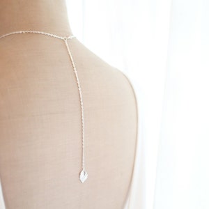 Leaf Back Drop Necklace, Everyday Jewelry, Minimal Leaf Pendant, Silver and Gold Color image 1