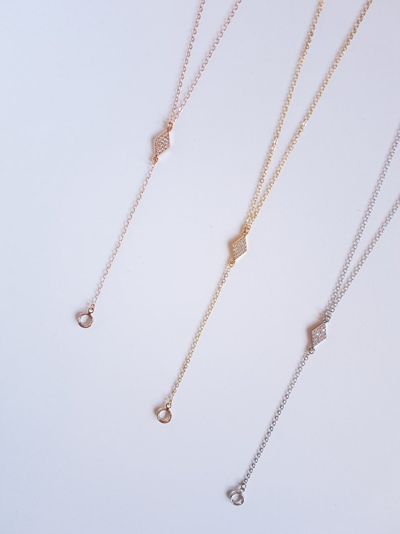 Dia Back Necklace, Backdrop Necklace, Back Chain, Shoulder Necklace, Bridal Back Drop Necklace, Rose Gold Necklace, Gold Lariat, Minimal image 9