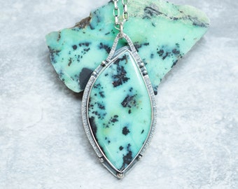 Chrysoprase Necklace, Sterling Silver, Oxidized, Gorgeous Vibrant Shade of Green