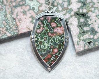 River Jasper Necklace, Sterling Silver, Oxidized, Darker Toned Stone