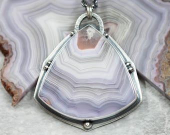 Laguna Agate Necklace, Sterling Silver, Oxidized, Gorgeous Banding