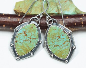 Golden Turquoise Earrings, Sterling Silver, Oxidized, Kingman Turquoise, Gorgeous Coloring