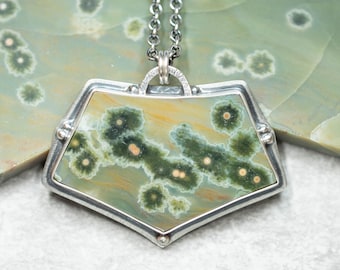 Ocean Jasper Necklace, Sterling Silver, Oxidized, Rare Ocean Jasper Stone