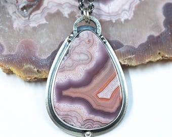 Laguna Agate Necklace, Sterling Silver, Dramatic Stone Pattern