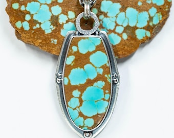 Turquoise Necklace, Sterling Silver, Oxidized, #8 Turquoise Mine, Gorgeous High Grade Material