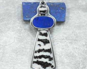 Zebra Stone and Lapis Necklace, Sterling Silver, Oxidized, Walk Like an Egyptian