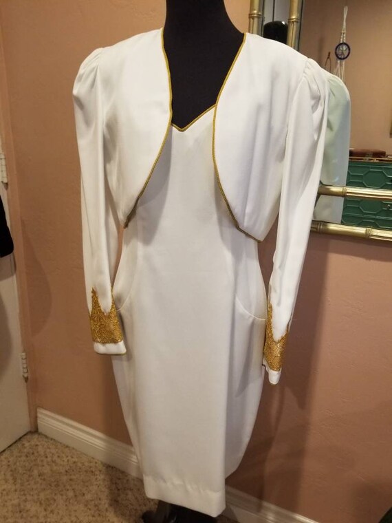 alex evenings white dress ALEX EVENINGS EMBELLISHED NECK RUCHED HALTER WHITE SHEATH DRESS sz 10