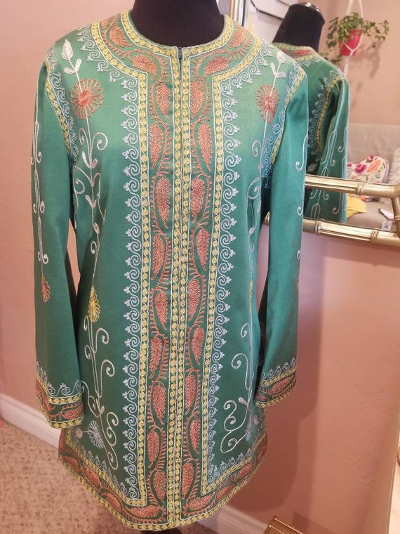 1970s Handmade Embroidered Satin Tunic - image 1