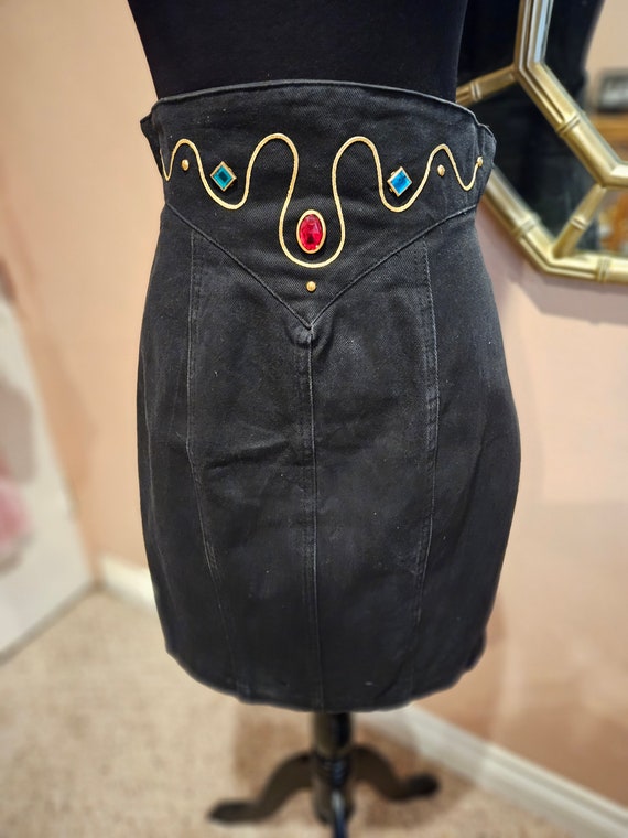 1980s Rad Black Denim Skirt by Switch