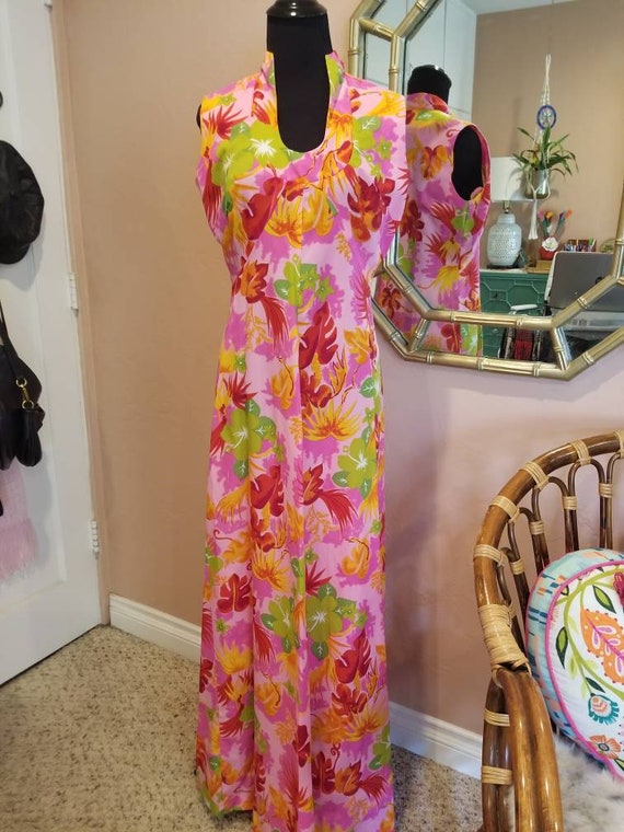 Vintage BJs Fashions Hawaii Maxi Floral Dress - H… - image 1