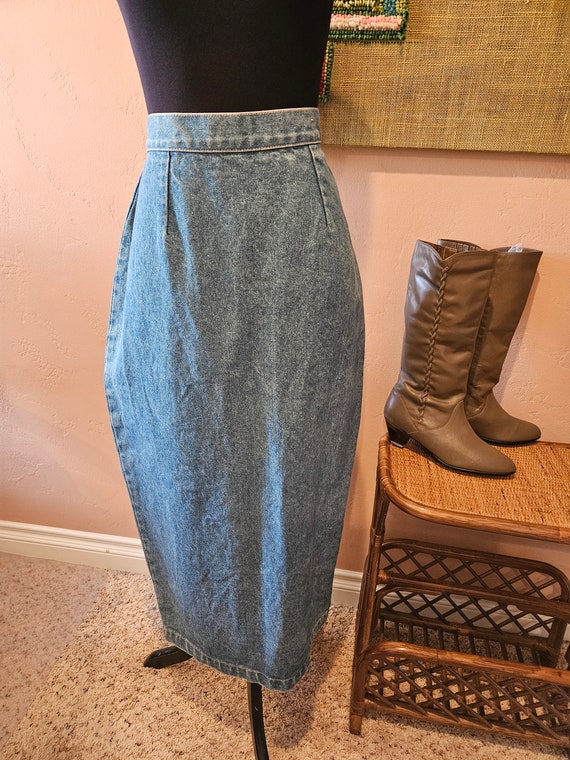 Vintage 1980s Denim Pencil Maxi Skirt