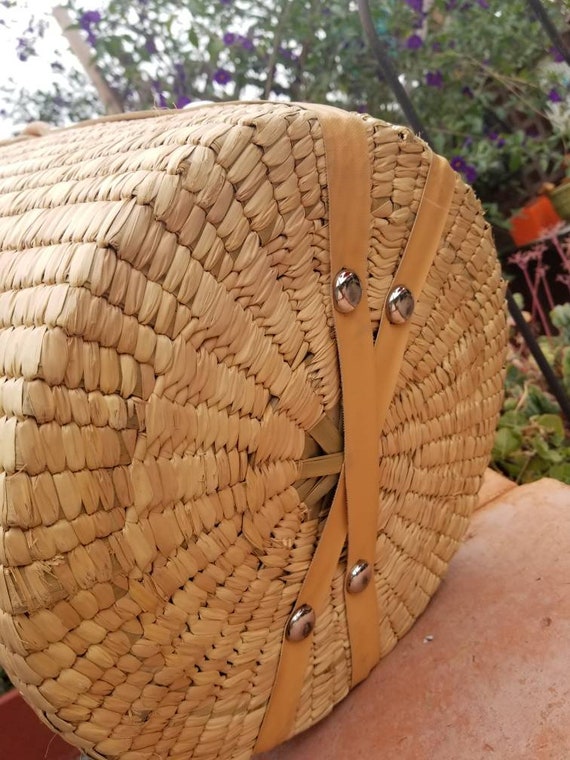 Vintage Mexican Round Woven Large Bag - image 3