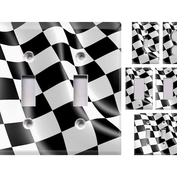 Checkered Flag  Themed Light Switch Cover, Outlet Cover - You Choose Style