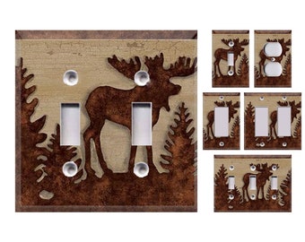 Wildlife Silhouette - Moose  Themed Light Switch Cover, Outlet Cover - You Choose Style