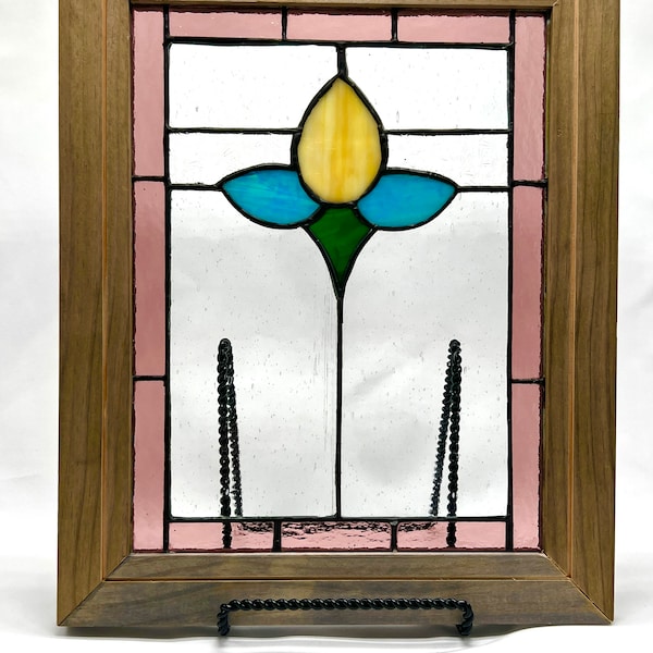 Simple Flower stained glass panel framed