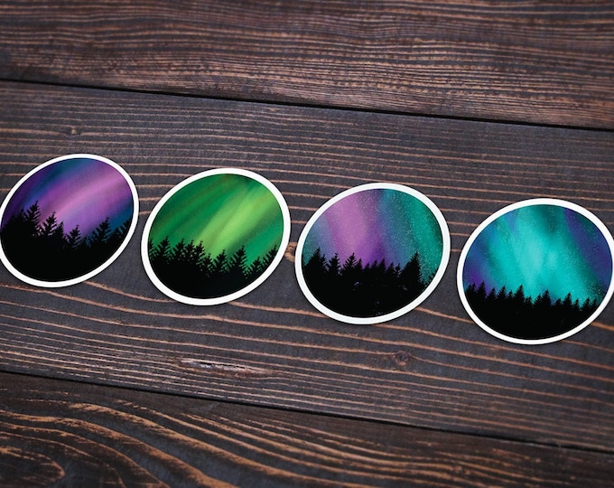 Northern Lights Die-Cut Waterproof Vinyl Sticker, Laptop Sticker, Water Bottle Sticker, Astronomy, Stars, Nature