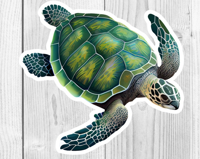 Green Sea Turtle 3" UV-Resistant Sticker, Water Bottle, Laptop Sticker, Nautical Sticker