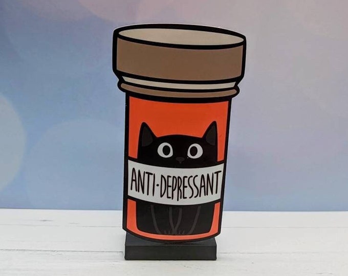 Cat Anti-Depressant Prescription  Sticker, Medication Sticker, Mental Health, Water Bottle Sticker, Laptop Sticker, Cat Vinyl Sticker
