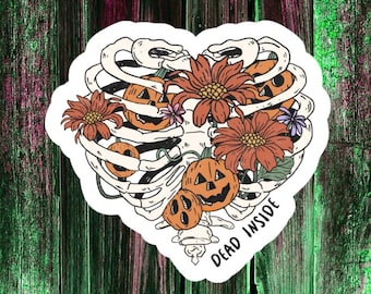 Dead Inside Skeleton Sticker, Skeleton Sticker, Funny Pumpkin Vinyl Die Cut Sticker, Laptop Sticker, Water Bottle Sticker