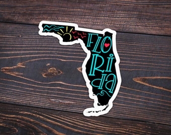 Florida State Vinyl Waterproof Sticker, Florida Sticker, FL Sticker, Water Bottle Sticker, Laptop Sticker, Florida, FL
