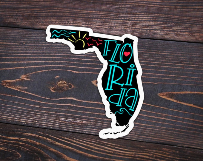 Florida State Vinyl Waterproof Sticker, Florida Sticker, FL Sticker, Water Bottle Sticker, Laptop Sticker, Florida, FL