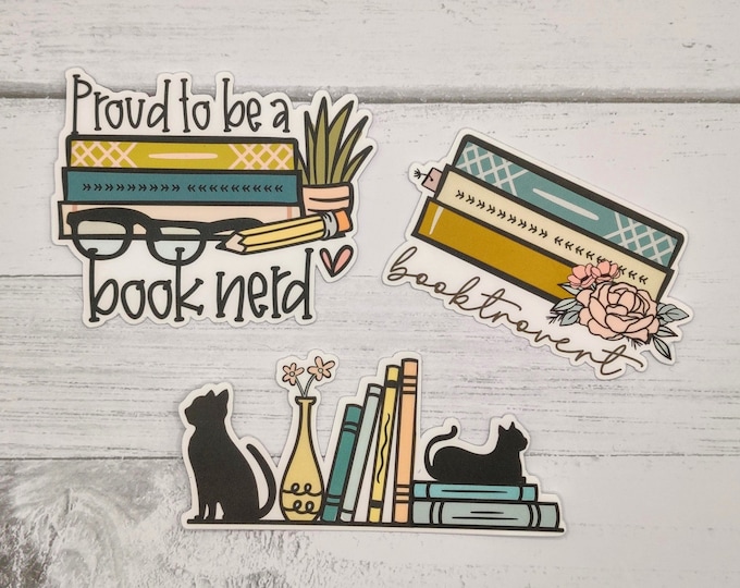 Book Lover Vinyl Sticker Pack, Book Nerd, Booktrovert, Water Bottle Sticker, Laptop Sticker