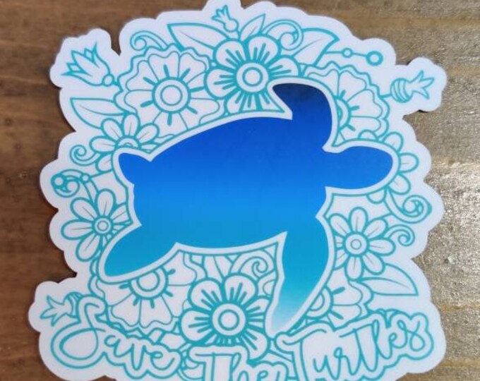 Save the Turtles Vinyl Die-Cut Sticker, Turtle Sticker, Laptop Sticker, Water Bottle Sticker, Phone  Sticker