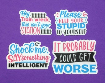 Snarky Sticker Pack of 4, Sarcastic Sticker Set, Funny Stickers, Water Bottle Stickers