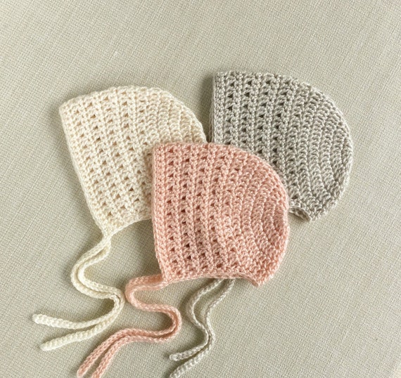 Crochet Newborn Bonnet Baby Girl Photography Prop Hat With Etsy