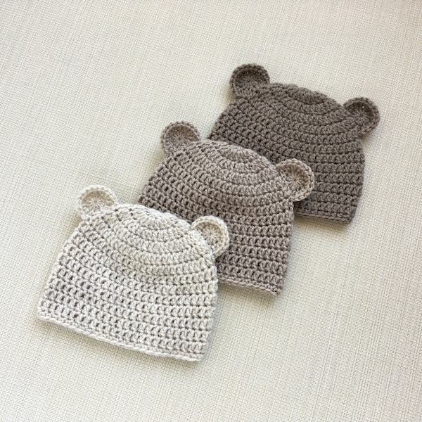 Bonnet ours nouveau-né garçon, bonnet nouveau-né avec oreilles d'ours, bonnet pour bébé garçon, bonnet au crochet 0-3 mois, accessoire photo nouveau-né