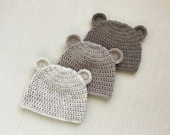 Newborn Baby Boy Bear Hat, Newborn Hat With Bear Ears, Beanie Hat for ...