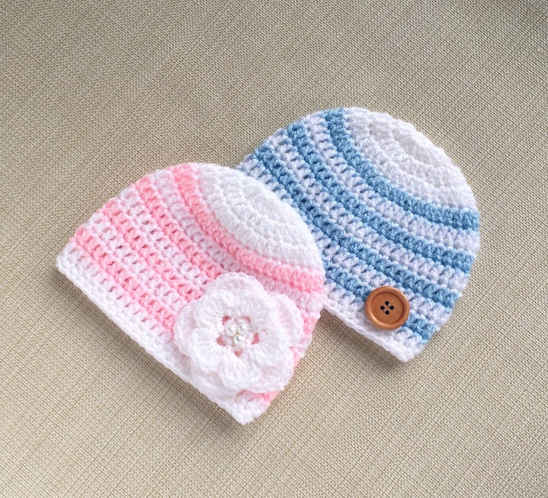 NEWBORN BABY BOY//GIRL HAT WHITE PINK BLUE KNITTED BABIES CAP nb-3mths