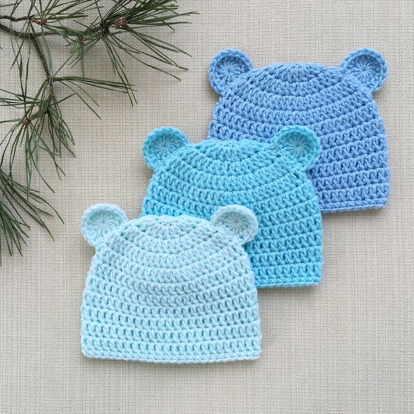 Chapeau ours bébé garçon, chapeau garçon nouveau-né, bonnet bébé au crochet avec oreilles pour la tenue de retour à la maison ou les premières photos, chapeaux d'hôpital garçon nouveau-né