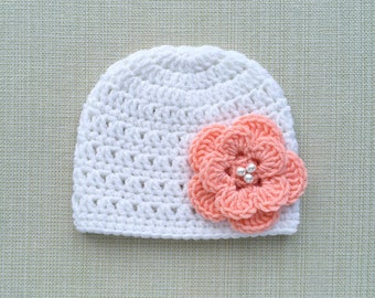 Crochet baby hats for girls, Newborn girl hospital hat with flower, Baby girl beanie for pictures, Infant photo prop Cute new born girl gift