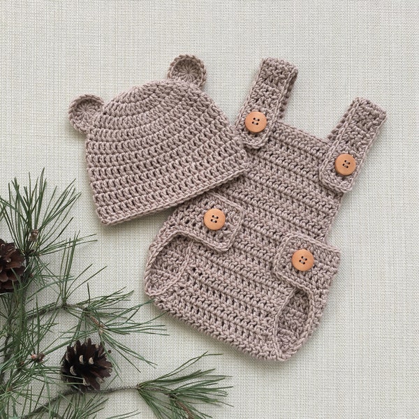 Baby boy picture outfit, Newborn boy romper and hat with ears, Baby bear crochet clothes for photos, New born boy photography outfit