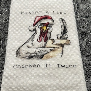 Embroidered Christmas Chicken Kitchen Towel, Farmhouse Decor Gift
