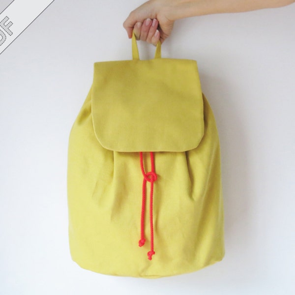 sewing tutorial with sewing pattern for a minimalistic backpack No. 3 with drawstring, PDF eBook