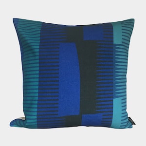 Square Combed Stripe Cushion - Black, Navy + Turquoise