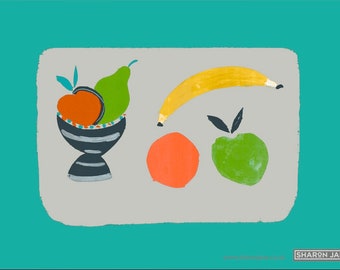 Fruit Bowl Tea towel -  Turquoise