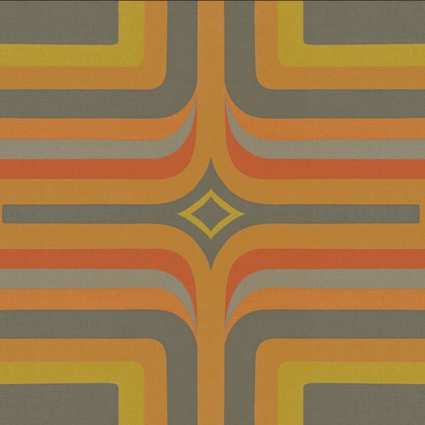 1970s Retro wallpaper, Orange, Yellow + Grey