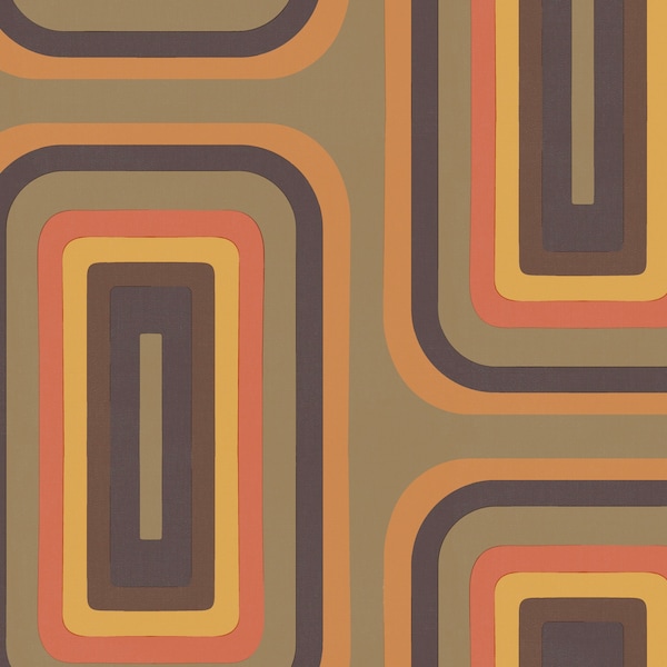 Retro Oblong wallpaper, Tan + Orange