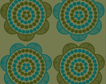 Retro daisy wallpaper - Olive + Turquoise
