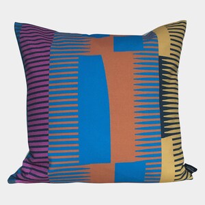 Square Combed Stripe Cushion - Terracotta , Blue + Yellow
