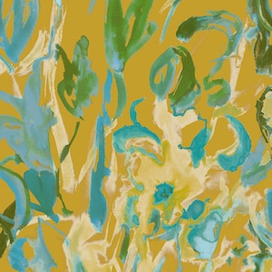 Carta da parati floreale astratta - giallo + verde