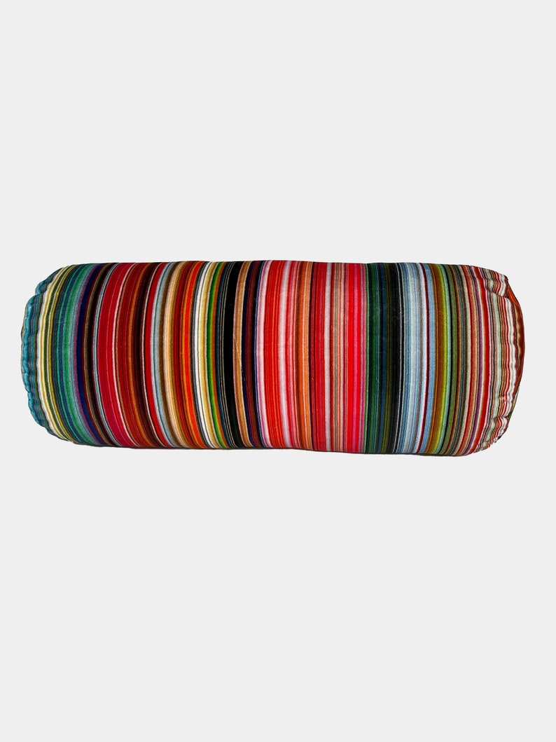 Velvet Multi Coloured Fine Striped Bolster Cushion image 3