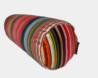Velvet Multi Coloured Fine Striped Bolster Cushion