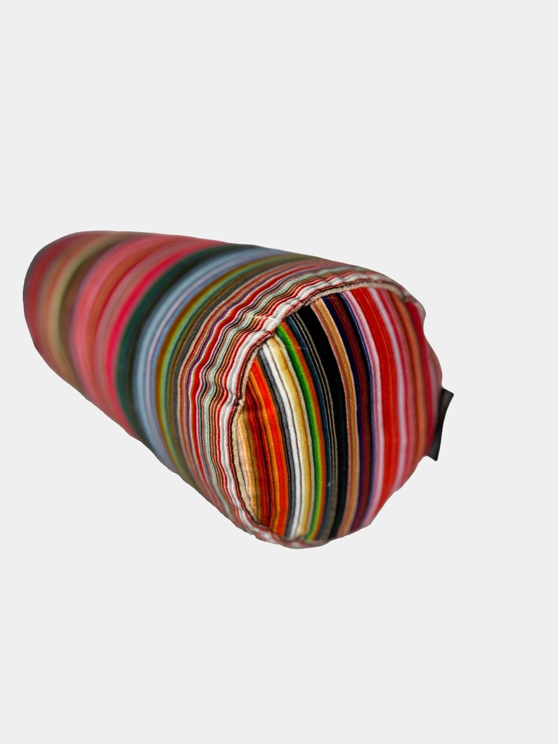 Velvet Multi Coloured Fine Striped Bolster Cushion image 1