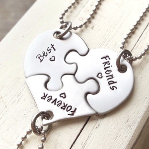 Heart puzzle piece necklace set of 3 custom hand stamped jewlery best friend, sisters ,bridesmaids stainless steel Best Friends Forever