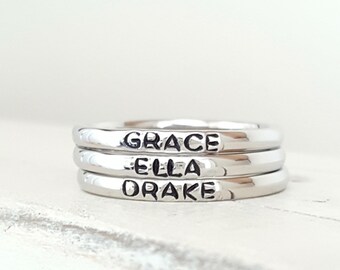 Stacking name ring personalized Tiny 2mm Name Ring Hand jewelry Stamped stacking ring stainless steel name ring